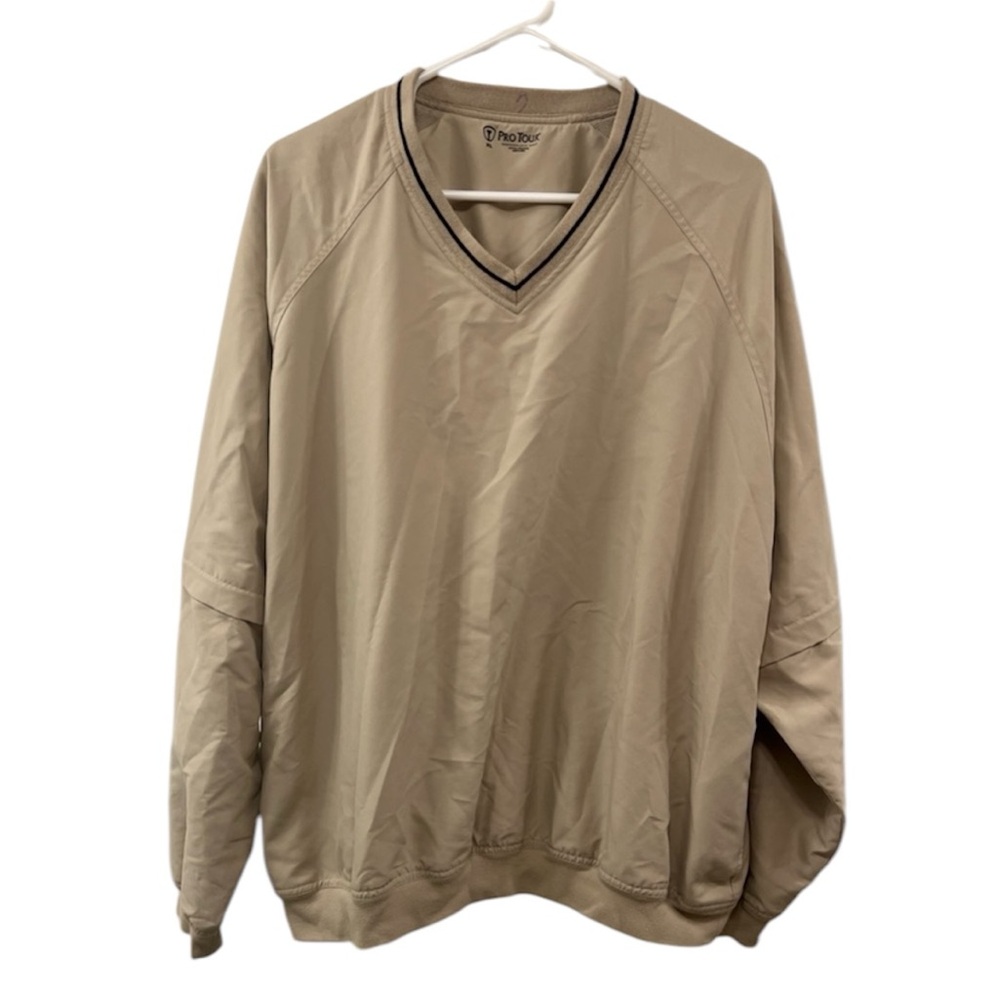 Men's Pro Tour Performance Golf Pullover Windbreaker Beige Color Size XL